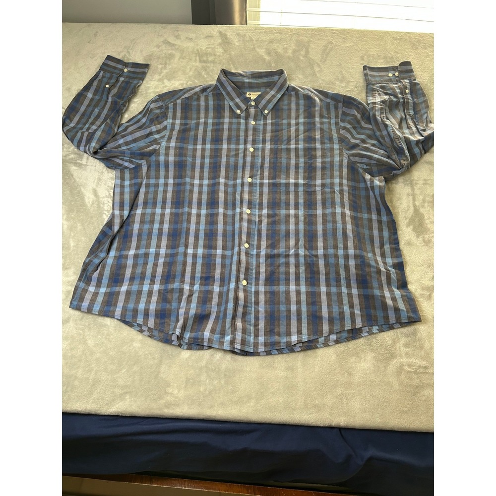 Haggar Shirt Men's 4XL Long Sleeve Blue Stripes Button Up Collared Top